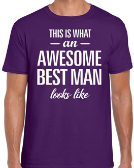 Bellatio Decorations Awesome best man/getuige cadeau t-shirt paars heren 2XL