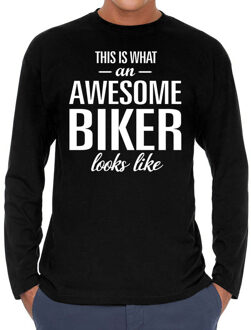 Bellatio Decorations Awesome biker / motorrijder cadeau t-shirt long sleeves heren Zwart