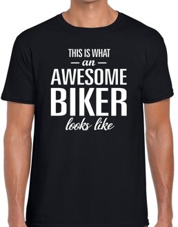 Bellatio Decorations Awesome biker - motorrijder - cadeau t-shirt - zwart - voor heren