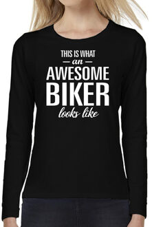 Bellatio Decorations Awesome biker / motorrijdster cadeau t-shirt long sleeves dames 2XL