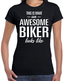 Bellatio Decorations Awesome biker / motorrijdster cadeau t-shirt zwart dames
