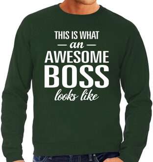 Bellatio Decorations Awesome Boss / baas cadeau sweater groen heren Blauw