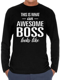 Bellatio Decorations Awesome boss / baas cadeau t-shirt long sleeves heren Zwart