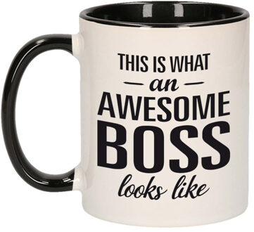 Bellatio Decorations Awesome boss - Geweldige baas - cadeau - Koffiemok - zwart/wit - 300 ml - keramiek