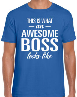 Bellatio Decorations Awesome Boss tekst t-shirt blauw heren 2XL