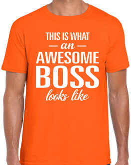 Bellatio Decorations Awesome Boss tekst t-shirt oranje heren 2XL