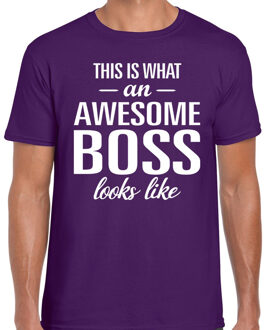 Bellatio Decorations Awesome Boss tekst t-shirt paars heren 2XL