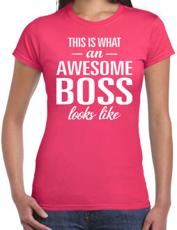 Bellatio Decorations Awesome Boss tekst t-shirt roze dames 2XL