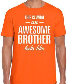 Bellatio Decorations Awesome Brother tekst t-shirt oranje heren 2XL