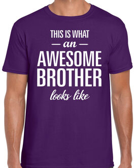 Bellatio Decorations Awesome Brother tekst t-shirt paars heren 2XL