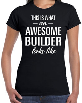 Bellatio Decorations Awesome builder / bouwvakker cadeau t-shirt zwart dames