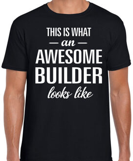 Bellatio Decorations Awesome builder / bouwvakker cadeau t-shirt zwart heren 2XL