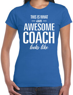 Bellatio Decorations Awesome coach cadeau t-shirt blauw dames XS