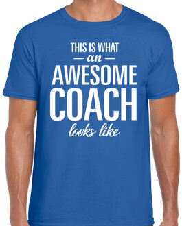 Bellatio Decorations Awesome Coach cadeau t-shirt blauw heren 2XL