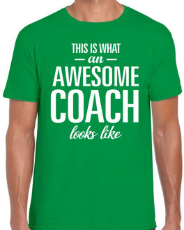 Bellatio Decorations Awesome Coach cadeau t-shirt groen heren 2XL