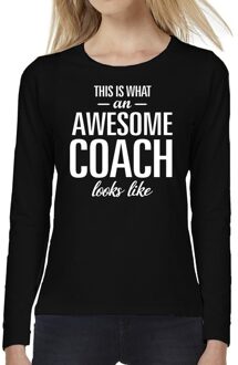 Bellatio Decorations Awesome Coach cadeau t-shirt long sleeve zwart voor dames