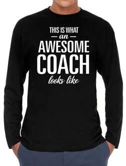 Bellatio Decorations Awesome coach cadeau t-shirt long sleeves zwart heren 2XL