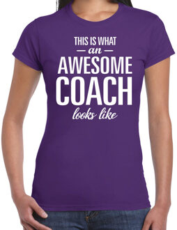 Bellatio Decorations Awesome coach cadeau t-shirt paars dames XS