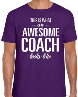 Bellatio Decorations Awesome Coach cadeau t-shirt paars heren 2XL