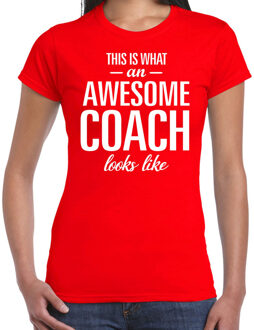 Bellatio Decorations Awesome coach cadeau t-shirt rood dames 2XL