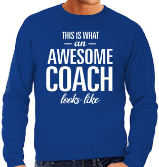 Bellatio Decorations Awesome Coach / trainer cadeau sweater blauw heren 2XL