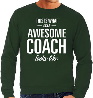 Bellatio Decorations Awesome Coach / trainer cadeau sweater groen heren 2XL