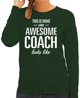 Bellatio Decorations Awesome coach / trainer cadeau sweater / trui groen voor dames 2XL