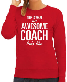 Bellatio Decorations Awesome coach / trainer cadeau sweater / trui rood voor dames 2XL