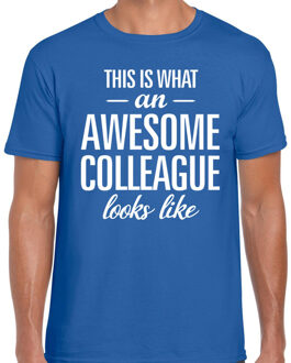 Bellatio Decorations Awesome Colleague tekst t-shirt blauw heren