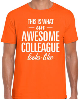 Bellatio Decorations Awesome Colleague tekst t-shirt oranje heren 2XL