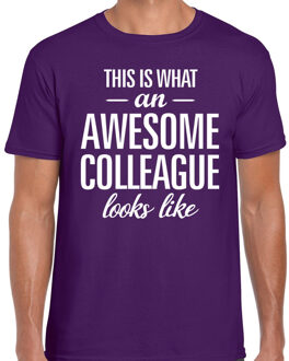 Bellatio Decorations Awesome Colleague tekst t-shirt paars heren 2XL