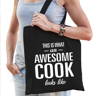 Bellatio Decorations Awesome cook / kok cadeau tas zwart voor dames