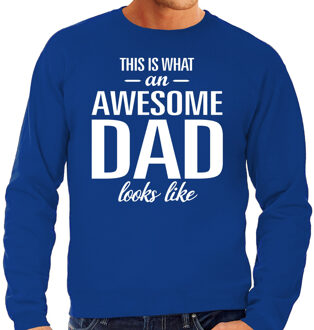 Bellatio Decorations Awesome Dad cadeau sweater blauw heren - Vaderdag  cadeau 2XL