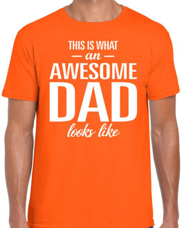 Bellatio Decorations Awesome Dad cadeau t-shirt oranje heren - Vaderdag cadeau