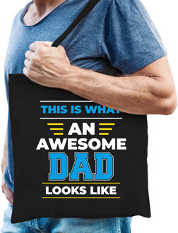 Bellatio Decorations Awesome dad / geweldige vader katoenen tas - zwart - 42 x 38 cm