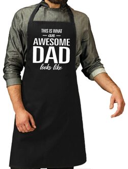 Bellatio Decorations Awesome dad kado bbq/keuken schort zwart voor heren - Feestschorten