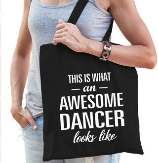 Bellatio Decorations Awesome dancer - geweldige danseres - juf cadeau - katoenen tasje - zwart - voor dames