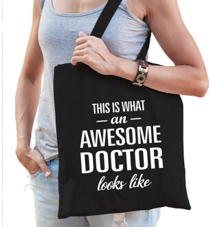 Bellatio Decorations Awesome doctor / dokter cadeau tas zwart voor dames - Feest Boodschappentassen