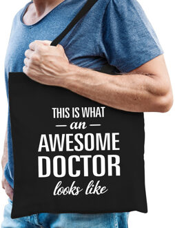 Bellatio Decorations Awesome doctor / dokter cadeau tas zwart voor heren - Feest Boodschappentassen