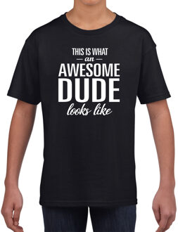 Bellatio Decorations Awesome dude tekst zwart t-shirt  voor jongens - tekst shirt voor jongens L (146-152)