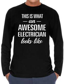 Bellatio Decorations Awesome electrician/elektricien cadeau t-shirt long sleeve heren Zwart