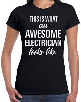 Bellatio Decorations Awesome elektrician / elektricien cadeau t-shirt zwart dames 2XL