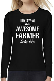 Bellatio Decorations Awesome farmer / boerin cadeau t-shirt long sleeves dames XS