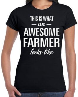 Bellatio Decorations Awesome farmer / boerin cadeau t-shirt zwart dames L