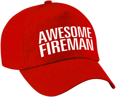 Bellatio Decorations Awesome fireman pet - cap - rood - voor heren - Geweldige brandweerman cadeau