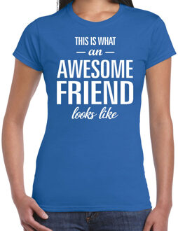 Bellatio Decorations Awesome friend cadeau t-shirt blauw dames XS