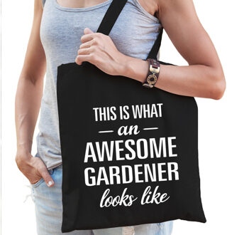 Bellatio Decorations Awesome gardener / hovenier cadeau tas zwart voor dames - Feest Boodschappentassen