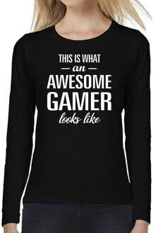 Bellatio Decorations Awesome / geweldige gamer cadeau t-shirt long sleeves dames Zwart