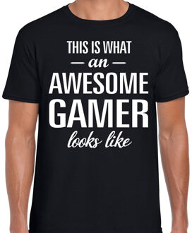 Bellatio Decorations Awesome / geweldige gamer cadeau t-shirt zwart heren 2XL