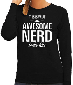 Bellatio Decorations Awesome / geweldige nerd cadeau sweater / trui zwart dames L